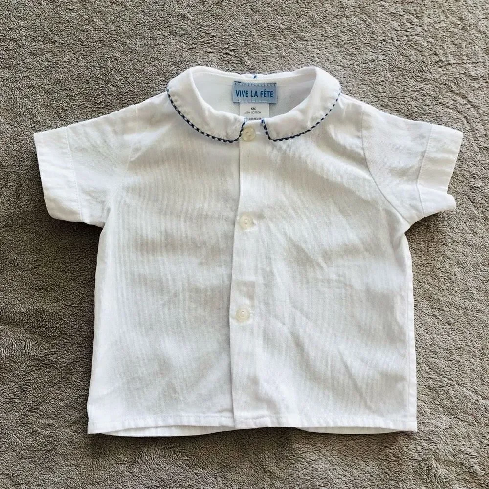 NWOT Vive La Fête Baby Boy Gingam smocked Overalls w/ White Shirt Set(2pc)
